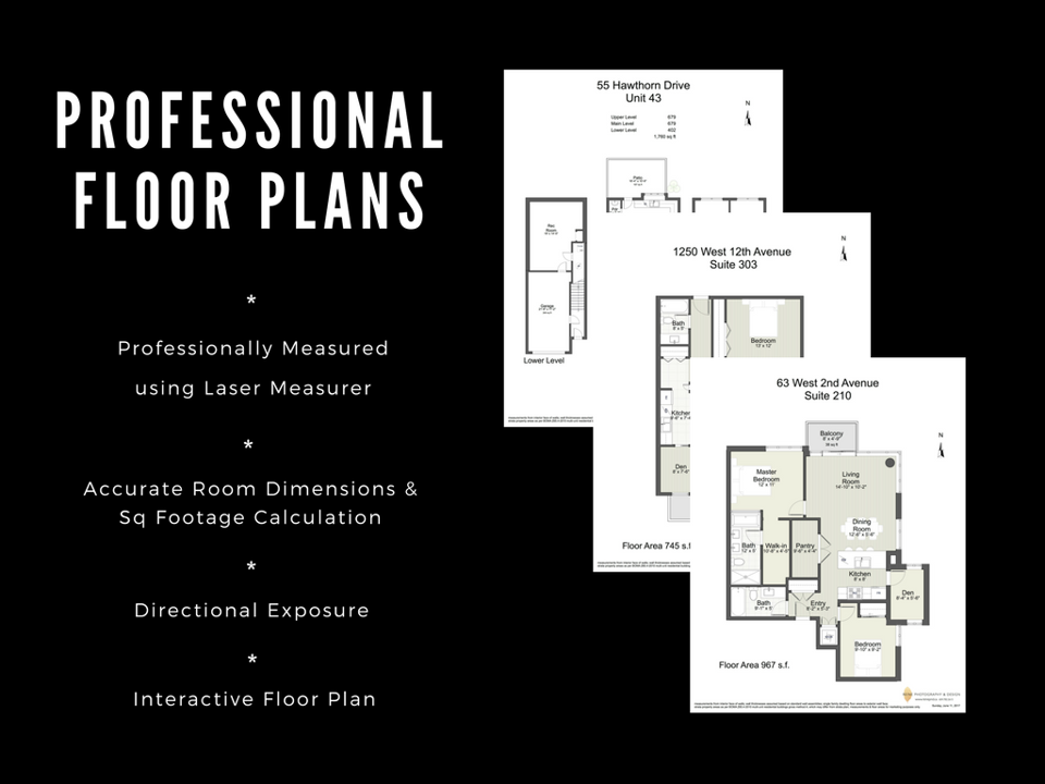 Professional floor plans are created using a laser measurer for accurate room dimensions and square footage. We also have interactive floor plans.